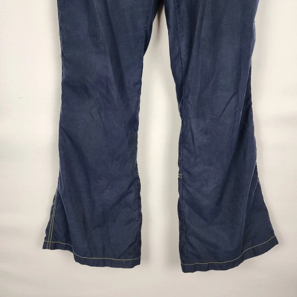 Vintage Navy Cargo Pants Yellow Contrast Stitch Mesh Zip Hem Wide Leg Streetwear
